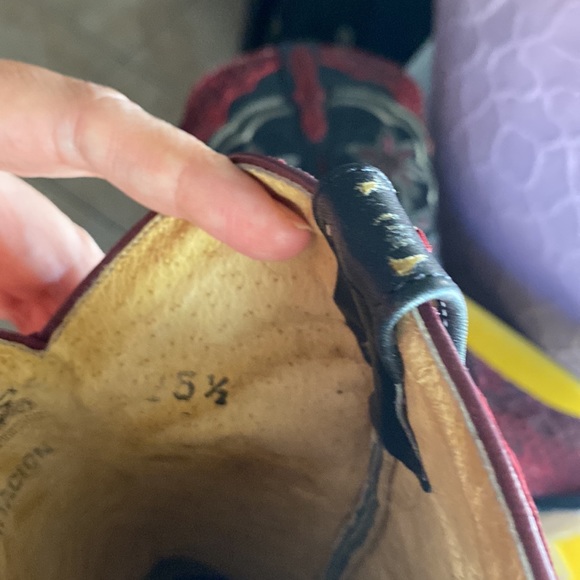 New python style leather cowboy western boot pointed toe Black Brgdy women 7.5 8 - Picture 5 of 9